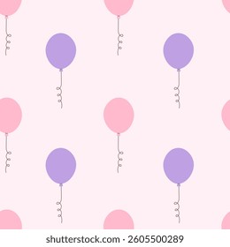 Pastel Colored Balloons Seamless Pattern. Cute hand drawn Festive Holiday Background with Birthday Party Flying Helium Symbols. Repeat vector illustration