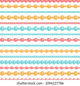 Pastel colored beads necklace on white, seamless pattern, vector