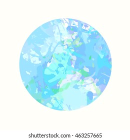 Pastel colored blue artistic paint splashes in a circle.