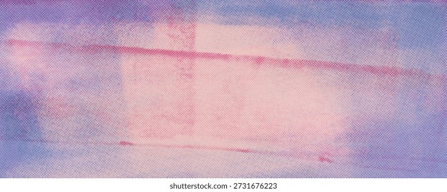 Fundo de textura de impressão de risógrafo rosa azul pastel com lugar de texto. Sobreposição de tela de linocut angustiada desenhada à mão. Efeito de impressão abstrato com gradiente. Scratch stencil textura antiga.