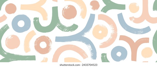 Pastel colored boho style seamless banner design with arches and circles. Neutral geometric art with organic shapes. Boho style seamless pattern. Brush drawn bold organic geometric shapes.