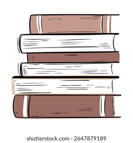 Pastel livros coloridos no estilo desenhado à mão esboço com contorno preto. Elemento acolhedor para casa

