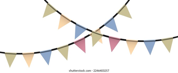 pastel colored bunting garlands isolated on white background, vector illustration