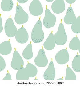 Pastel colored chinese pears print. Seamless vector pattern design. Light blue print for summer textiles and beach wear.