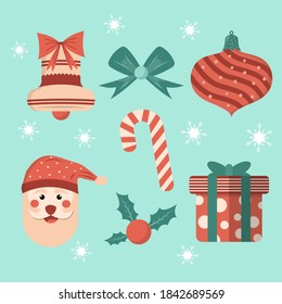 Pastel colored christmas icons set isolated