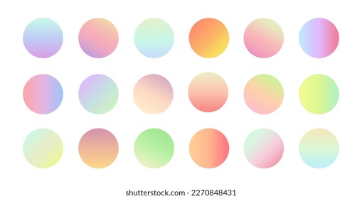 farbige Kollektion pastellfarbener Kreise auf weißem Hintergrund. Vektorgradientensatz. Trendfarben in sanften Farben