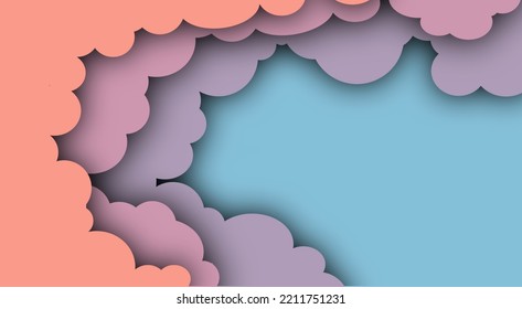 pastel colored clouds on blue background, banner, poster, paper cutting idea for website and product promotion background.