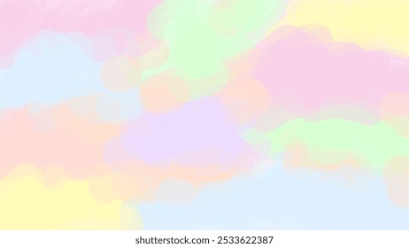 Paisaje de cielo nublado de color pastel. Póster de verano de vacaciones de Clima soleado de aire tranquilo. Ilustración vectorial de fondo de cielo de atmósfera Abstractas