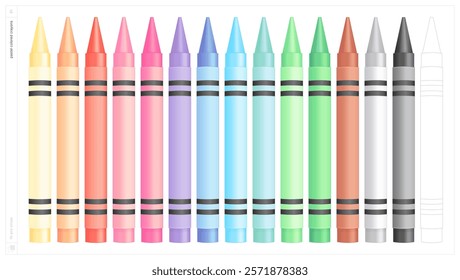 Pastel colored crayons. Vector illustration. Fill and stroke.