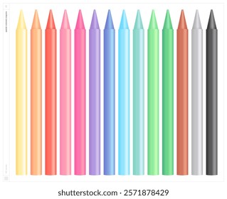 Pastel colored crayons. Vector illustration. NO stroke.