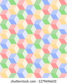 pastel colored cube. vector seamless pattern with rhombus. pink green yellow blue colors. geometric background. visual illusion. textile paint. repetitive background. fabric swatch. wrapping paper