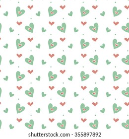 pastel colored cute hand drawn saint valentines day heart, vector seamless pattern