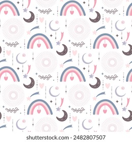 pastel colored cute seamless pattern boho style
