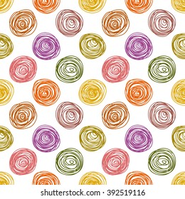 Pastel colored doodle circles simple geometric seamless pattern, vector background