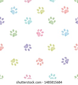 Pastel colored doodle paw prints seamless pattern