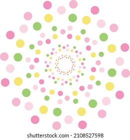 Pastel Colored Dots, Polka Dot Pattern. Radial Repeated Dotted Texture. Transparent Background. Abstract Vector Illustration.