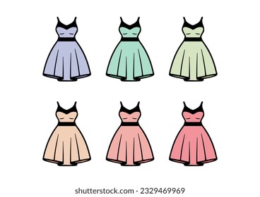 Pastel colored dresses set vector illustrations