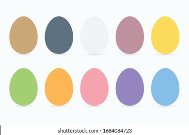 Pastel colored easter eggs on white background. Flat egg icon set.