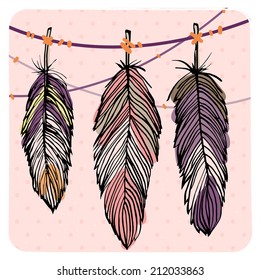Pastel colored feather set, decoration background