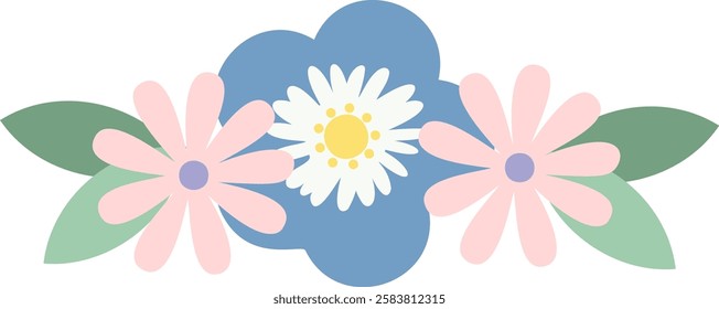 Pastel colored floral arrangement featuring pink and white flowers with green leaves, creating a cheerful and decorative element for various design projects