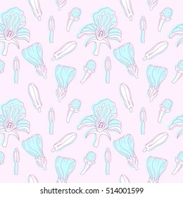 Pastel colored floral seamless pattern with flowers and stamen. Vintage botanical illustration eps 8