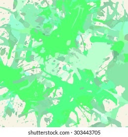 Pastel colored green artistic paint splashes, square format.