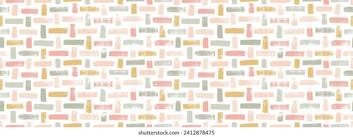 Pastel colored hand drawn brick or textile seamless banner design. Hand drawn various bold brush strokes. Seamless pattern with weave motif. Cotton or linen abstract motif. Weave fabric texture.