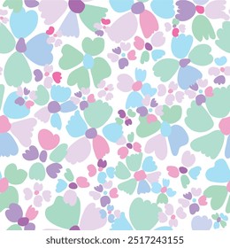 pastel colored hand drawn seasonal flowers seamless pattern. Colorful pastel cute and innocent looking flowers seamless pattern. It is suitable for decorations, tiles, wrapping, clothing, textile, art