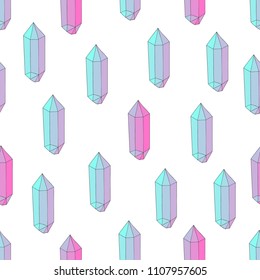 Pastel colored, hand drawn simple mineral, precious stone, crystals vector seamless pattern.