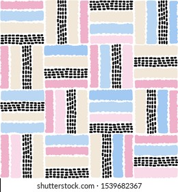 Pastel colored hand-drawn block abstract vector seamless pattern. Isolated. 