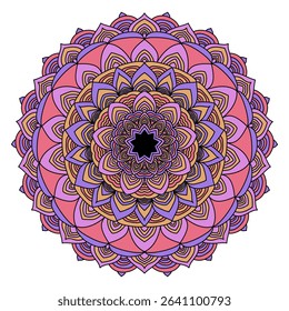 Pastel Colored Mandala Art. Softly colored mandala illustration in gentle pastel shades of pink, purple, and orange. Perfect for meditation, spiritual, decorative designs, or calming backgrounds.