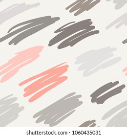 Pastel colored messy random zigzag lines and scrawls hand drawn vector seamless scribble pattern. Careless scratchy pen or pencil doodles. Repeated texture background in light pink and soft grey colors.