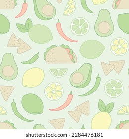 Pastel colored Mexican food seamless pattern