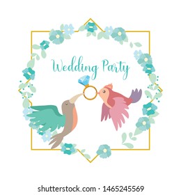 Pastel colored modern wedding party invitation with birds