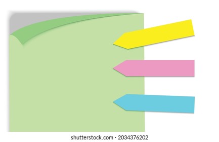 Pastel colored note paper Yellow, pink, blue, green. square and rectangular for your message Vector illustration. on a white background front view. Close up.