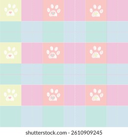 Pastel colored pattern with paw prints plaid pattern