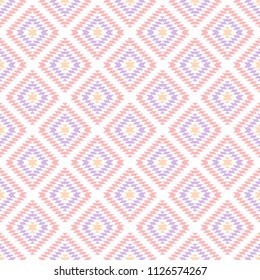 Pastel colored pink geometric aztec ethnic seamless pattern, vector