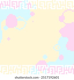 Pastel Colored Pixel Bubbles Background with Chaotic Maze Frame