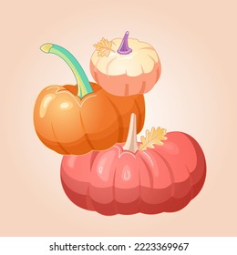 Pastel colored pumpkins with leaves