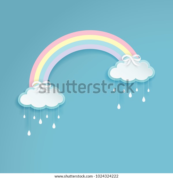 El Arcoiris Color Pastel Con Las Nubes Lluviosas Dibujadas Sobre El Fondo Azul La Plata Se