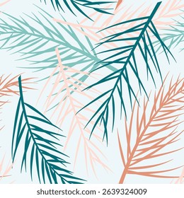 pastel colored seamless pattern with palm tree leaves