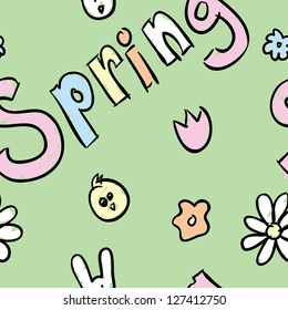 A pastel colored seamless pattern with a spring theme.