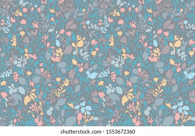 pastel colored seamless vector pattern with floral elements