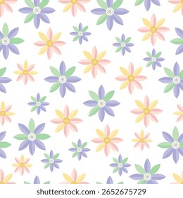 
Pastel colored simple flowers seamless pattern