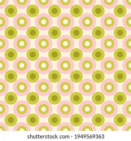 Pastel Colored Small Scale Optical Geo Circles Vector Seamless Pattern. Retro 70s Style Nostalgic Fashion Textile Background. Summer Resort Print. Micro Geometric Texture