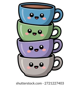 Pastellfarbene klebrige Noten Elemente mit heißem Teestapel Vektor