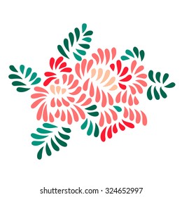 Pastel colored stylized flowers and leaves bouquet, vector