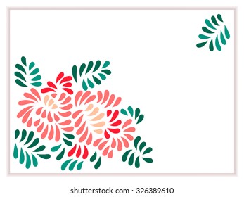 Pastel colored stylized peony flowers and leaves bouquet greeting card or invitation template, vector