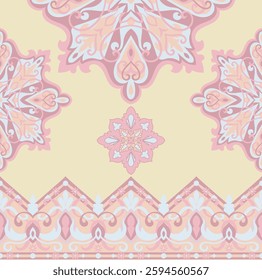 Pastel colored tiles with floral patterns, Baroque patterns for wallpaper carpets