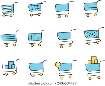 Vector de carro de color pastel. Vector de icono de compra de colores. Diseño de icono vectorial de carrito de la compra de color pastel. Colección de iconos del carrito de la compra para diseño web y UX de la interfaz de usuario.
